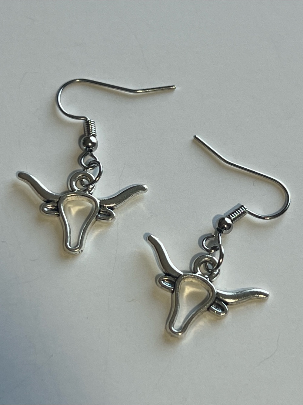 Handmade Silver Longhorn Dangle Earrings - Picture 2 of 3